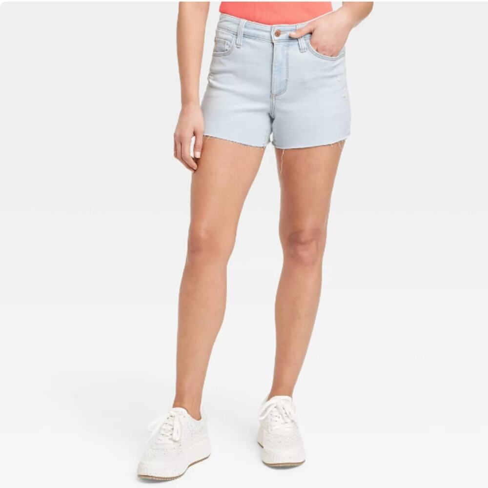 NWT Women's Universal Thread Vintage Midi High Rise Stretch Shorts Light Blue 14